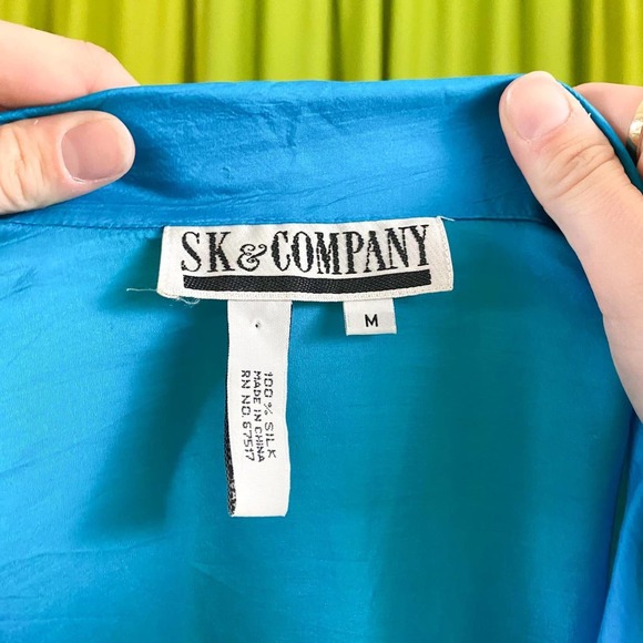 80s Vintage Blue Purple and Green Short Sleeve 100% Silk Coveralls Jumpsuit - Picture 5 of 5